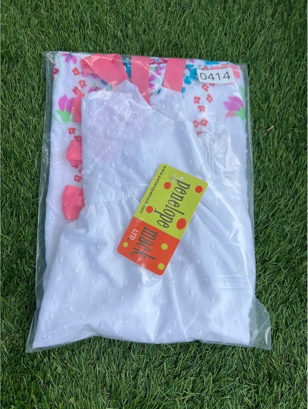 Penelope Mack Girls White Floral Dress with Pink Straps Size 6
